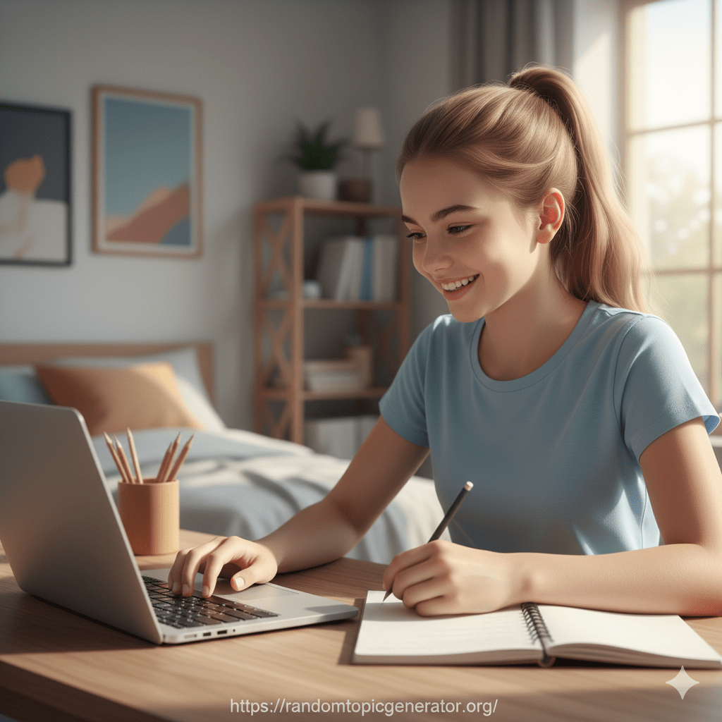 Home 5 A 10th grade girl using random topic generator.