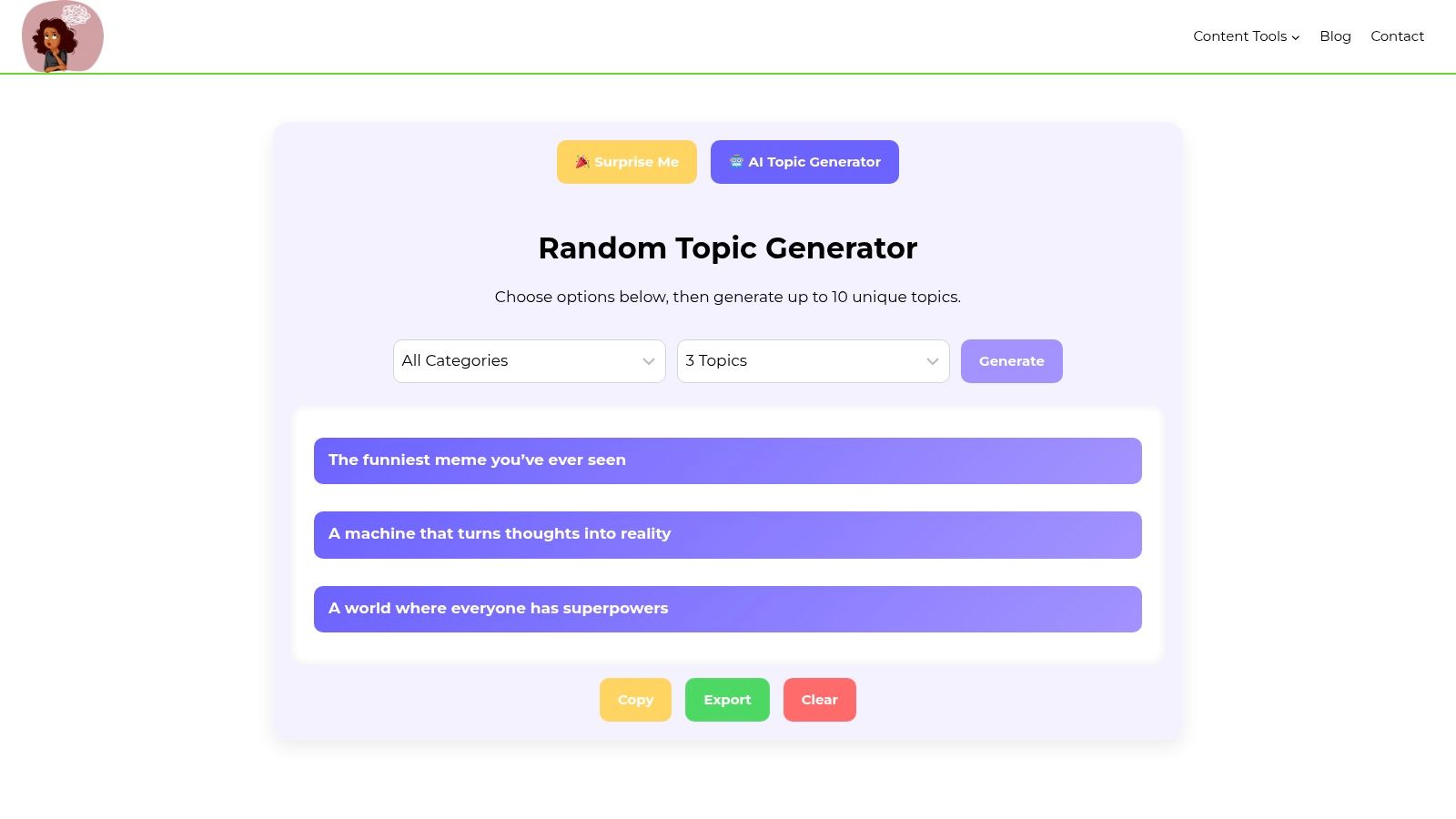 Screenshot from https://randomtopicgenerator.org
